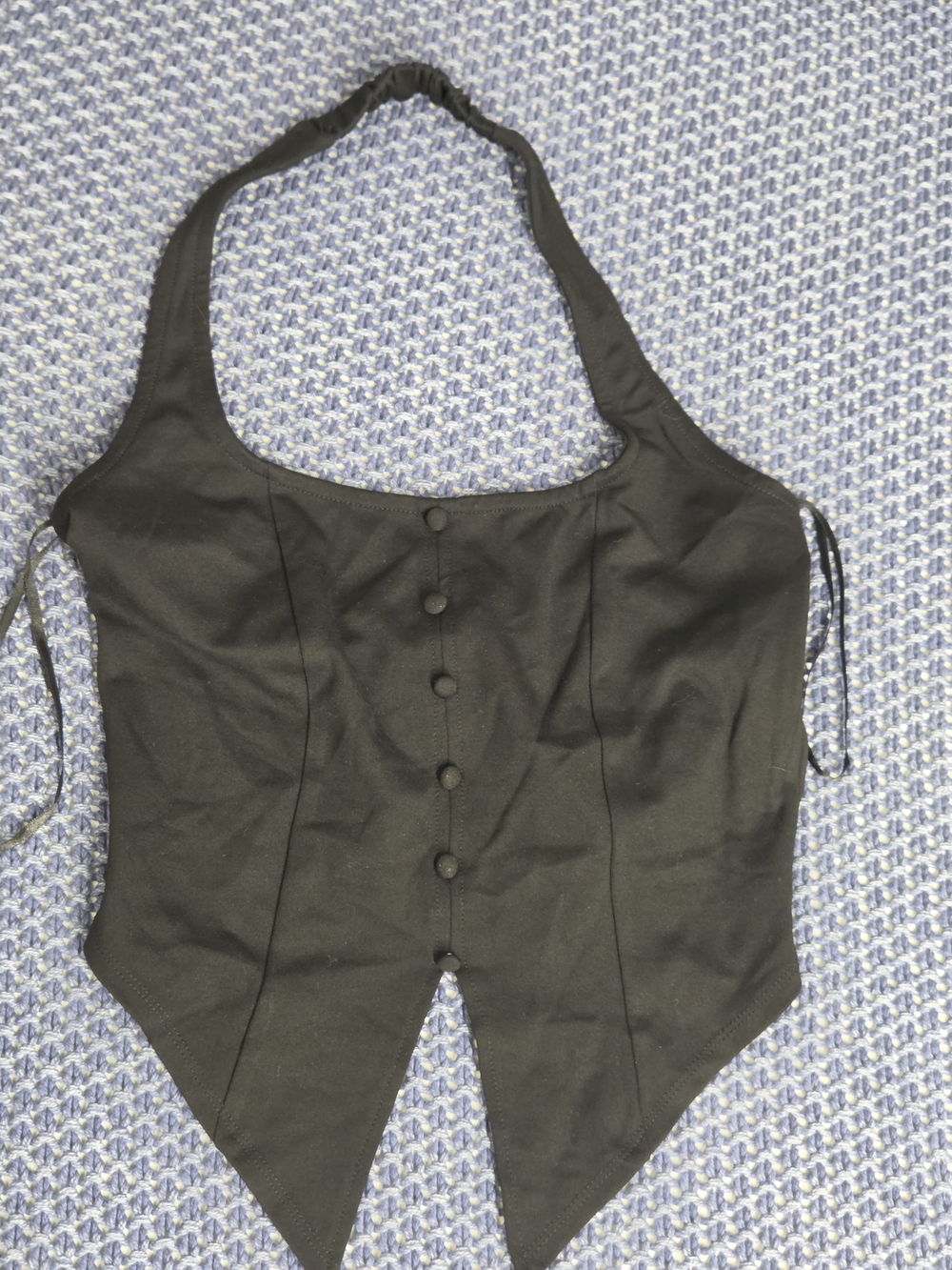 Black Halter-Style Tuxedo Button Front Women’s Top #0192